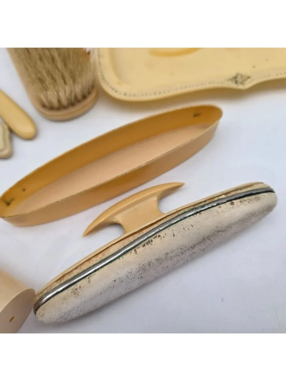 Vintage Ivory Celluloid Manicure Grooming Set Brush Tools 8-Piece Lyra Lin Dubar - Picture 5 of 11